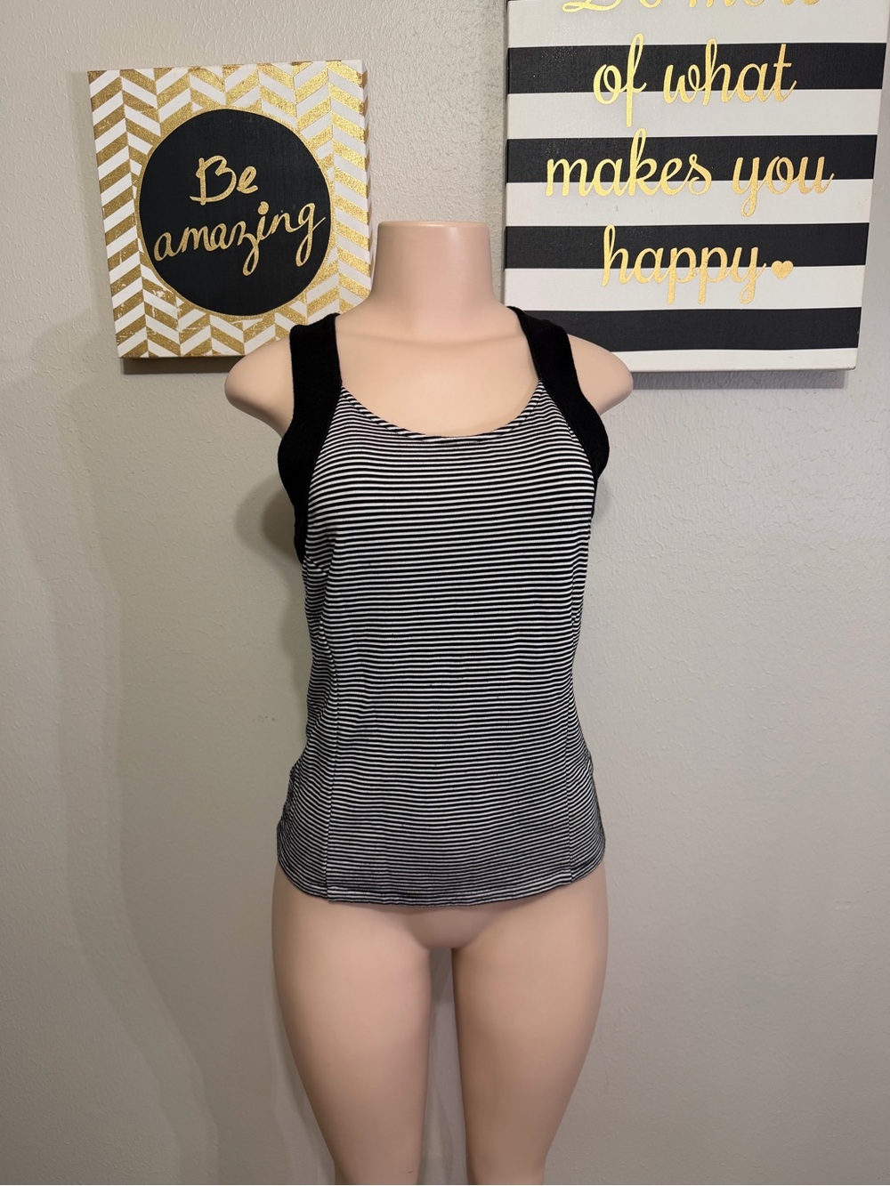 Banana Republic Black & White Striped Racerback Tank